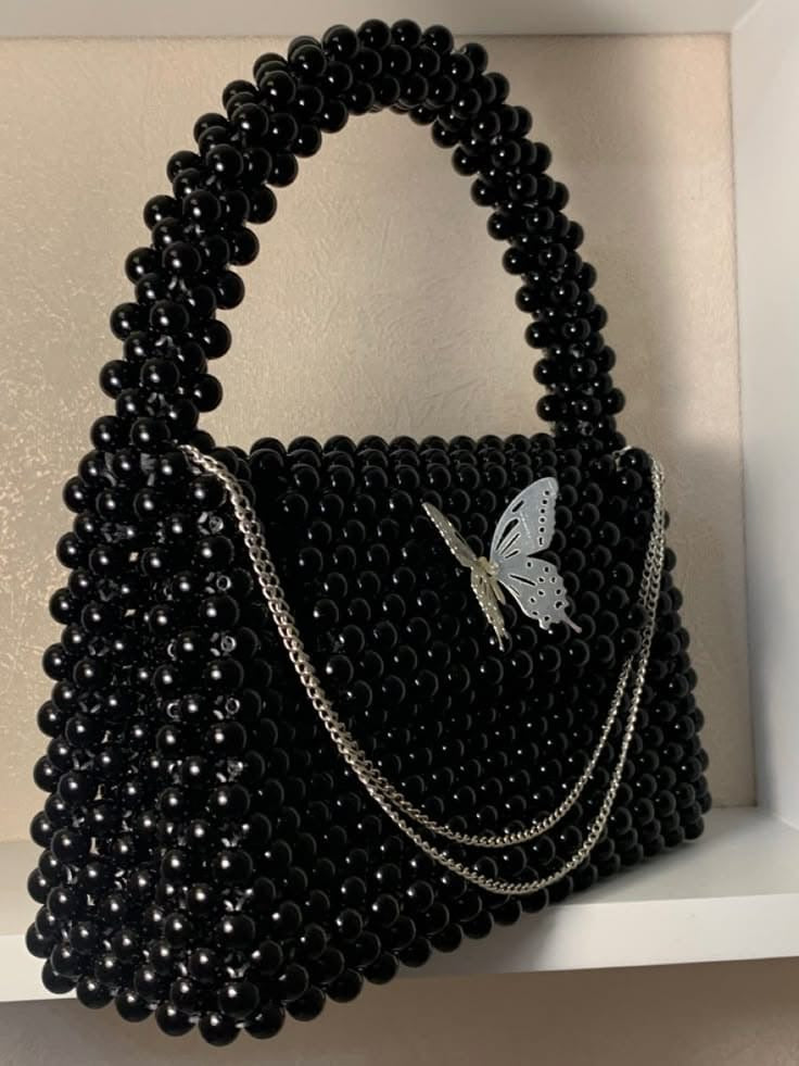 Midnight Butterfly Beaded Handbag