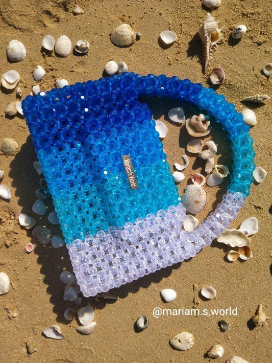 The Azure Gradient: Handcrafted Ombré Beaded Tote
