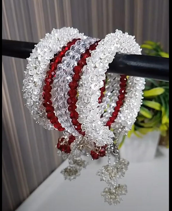 Handcrafted Crystal Bangle Set with Floral Charms