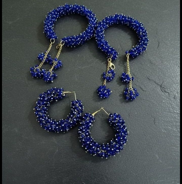Handcrafted Crystal Bead Bangle & Hoop Earring Set