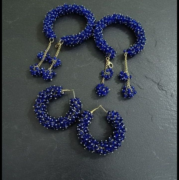 Handcrafted Crystal Bead Bangle & Hoop Earring Set